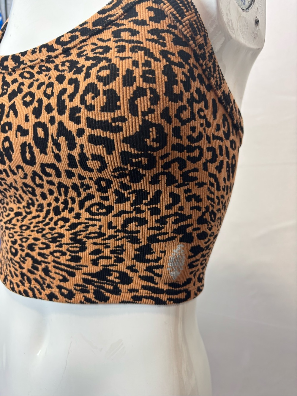 Free People Leopard-Print Ribbed Crop Tank Top - Brown & Black - Picture 2 of 8
